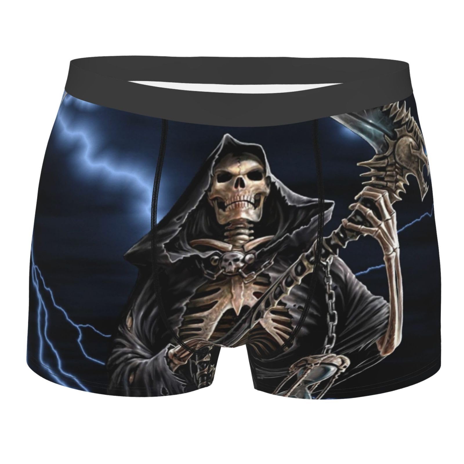 Hceaatb Men's Black Boxer Briefs Grim Reaper Skull Hourglass Stretch Soft Breathable Casual Underwear Boxer Shorts