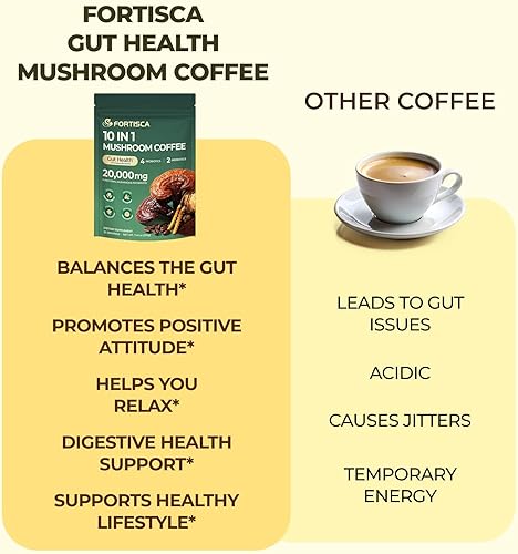 Miniatura 7 de Café de hongos con 10 hongos adaptogénicos (melena de león, cordyceps, cola de pavo y otros) mezclados, café instantáneo probiótico Ashwagandha para