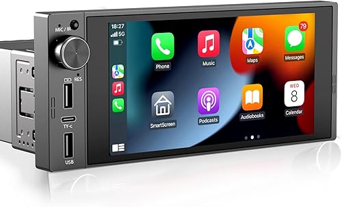Radio de pantalla táctil DIN individual inalámbrica Apple Carplay Android Auto, estéreo de automóvil de 6.2 pulgadas con enlace de espejo,