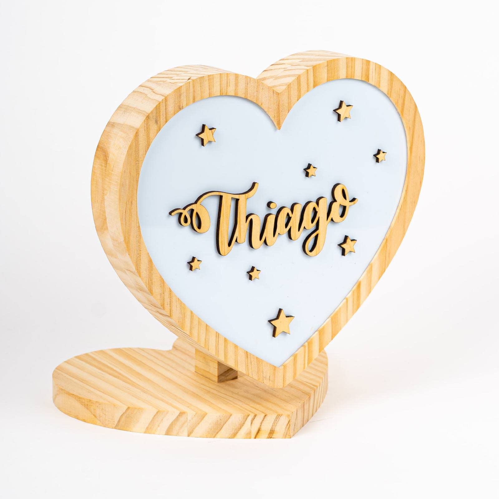 Genérico [ PINE & KIDS ] Lámpara Corazón personalizada con fondo de estrellas. (Un nombre)