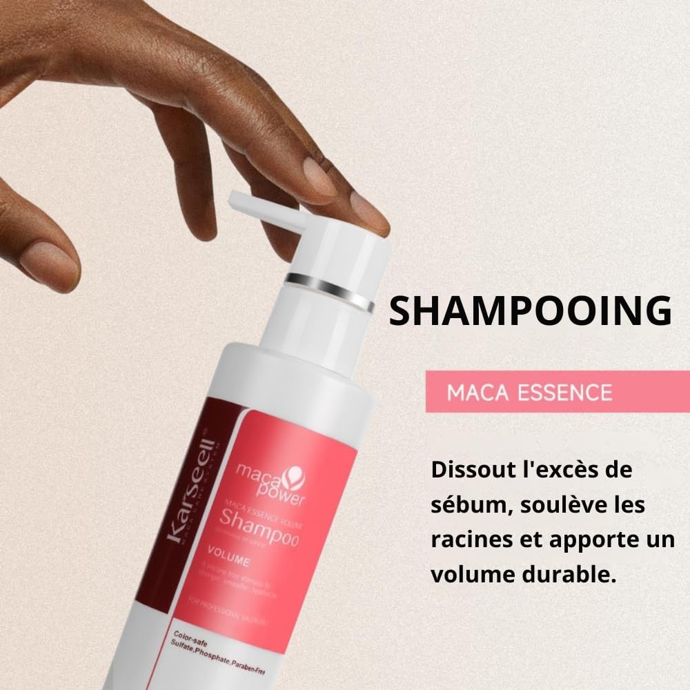 Karseell MACA CARE SYSTEM Coffret Shampooing Volumisant + Après-Shampooing Réparateur Huile d’Argan Panthénol Volume Réparation Hydratation Cheveux Fins Secs Abîmés Sans Sulfates ni Parabènes 200ml x2