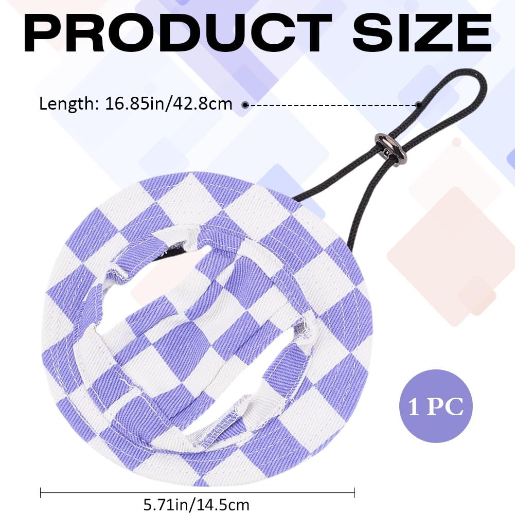 CREATCABIN Plaid Pet Hat with Ear Holes Cat Hats Dog Hat Cat Headwear Soft Cotton Outdoor Sun Protection Pet Caps Adjustable for Small Kitten Cats Dogs Birthday Christmas Party Costume Lilac 5.7 Inch