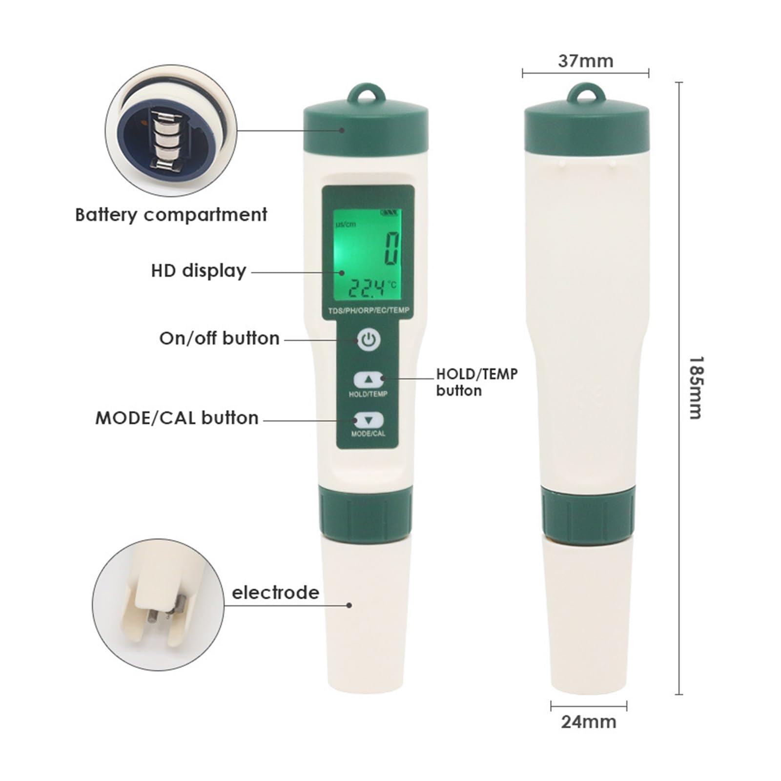 Tester miernika PH, 10 w 1 PH/TDS/EC/SALT/TEMP/SG/ORP/H2/żyzna/rezystywność Tester ści wody do basenów, wody pitnej, akwariów,Woda pitna, Hydroponika, SPA, Browarnictwo
