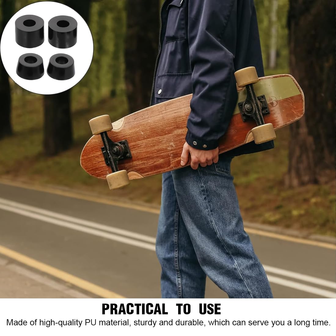 Set de 4 Bujes para Camiones de Longboard con Amortiguación en PU y Herramientas