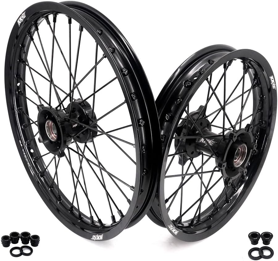 KKE 1.6 * 19”&1.85 * 16” Big Kid's Dirt Bike Wheels Rims Set Compatible with KTM85 SX 2021-2024; Husqvarna TC 85 ; GAS GAS MC85 2021-2024 All in Black Hub Mini Bike