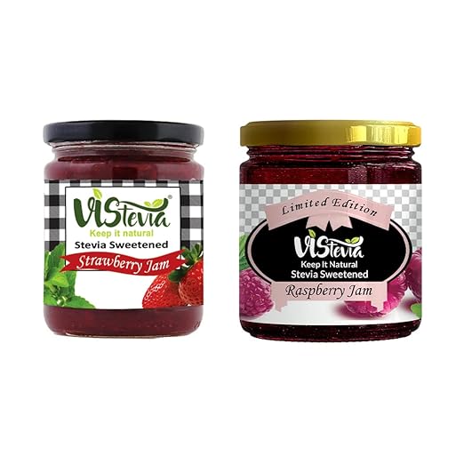 VIStevia Sugar Free Strawberry & Raspberry Jam (220gm  2) | Diabetic & Keto Friendly | Sweetened with Stevia and Erythritol | 100% Natural | More Than 60% Whole Fruit | Tastes Delicious