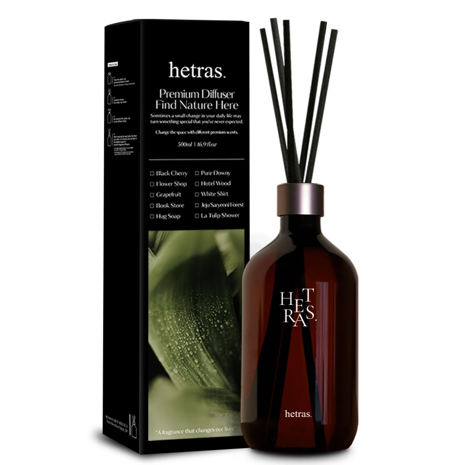 hetras Premium Reed Diffuser Set 16.9 fl.oz. 1 Pack | White Shirt - Clean Linen Scent | Long-Lasting Luxury Fragrance with 10 Reed Sticks for Home & Office | Gifts for Loved One