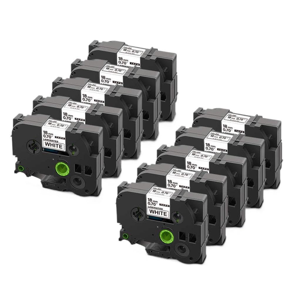 Nastro per etichette laminato 18 mm 241 nero su bianco compatibile con l'etichettatrice PT-D400