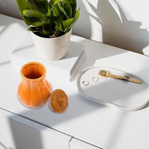 Miniatura 6 de UPKOCH Tarro de té de cerámica con forma de calabaza, tarro de caramelo suelto, tarro de té, café, azúcar, recipiente de alimentos para decoración