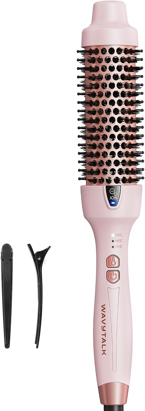 Wavytalk Thermal Brush Spazzola Termica, Spazzola Arricciante Ionica da 38mm Riscaldata per Creare Ricci Naturali, Spazzola Rotonda per Capelli Calda per un Aspetto più Soffice, Dual Voltage.