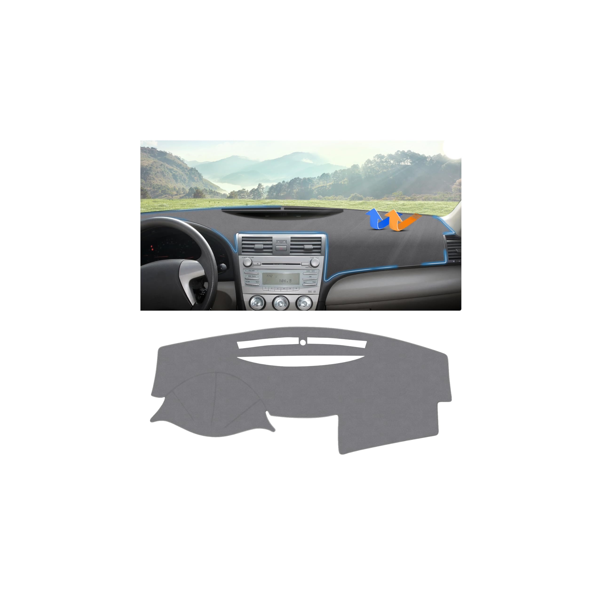 Autorder Gray Dashboard Cover Mat for Toyota Camry 2007-2011 (Without Speaker Holes) Accessories Dash Cover Upgrade Polyester Dash Mat Sunshade Glare UV Rays Protector