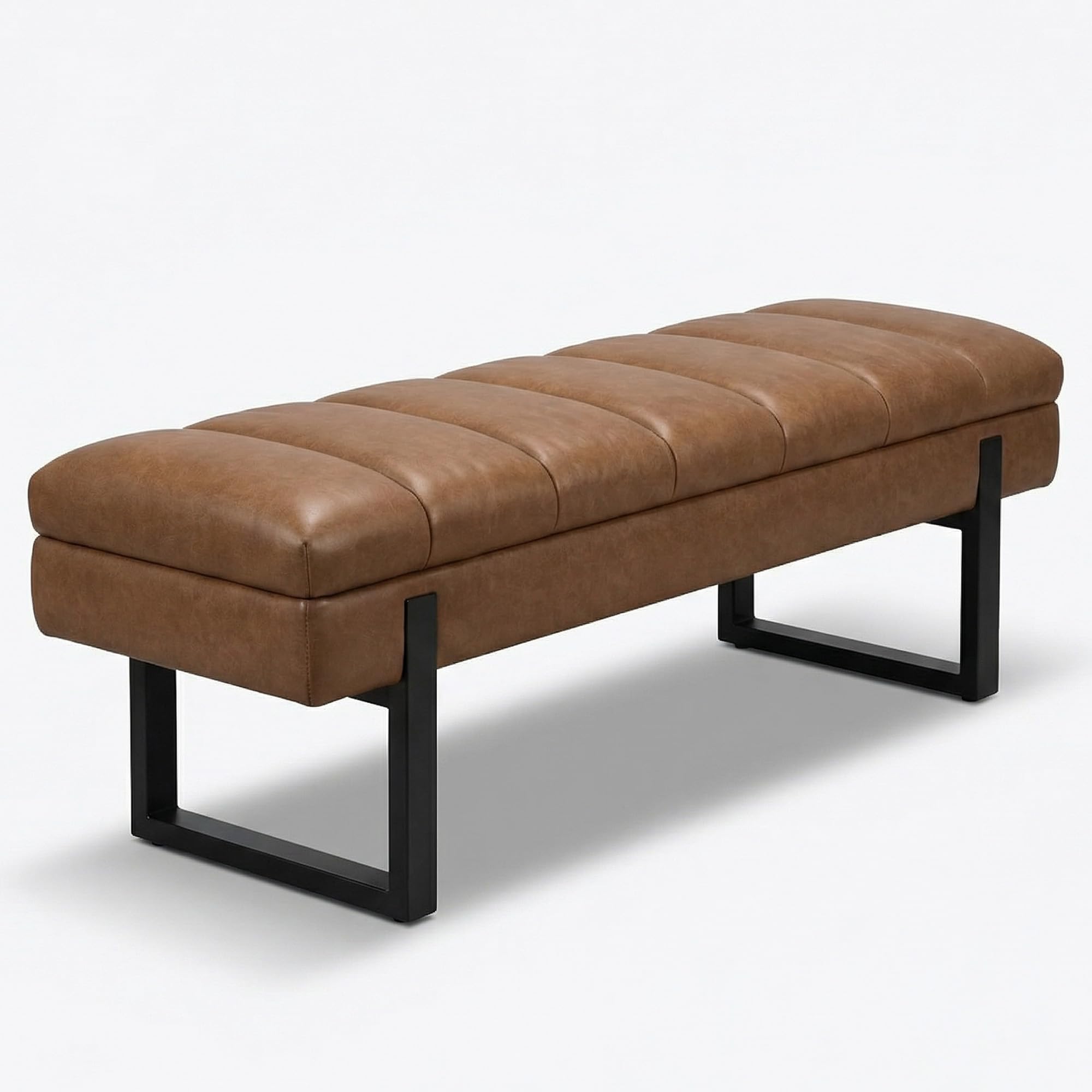 Dining Bench with Hidden Storage End of Bed Bench 52” Faux Leather Bench for Kitchen Entryway Bench Breakfast Nook Bench for 2-3 Person,Brown,1PC