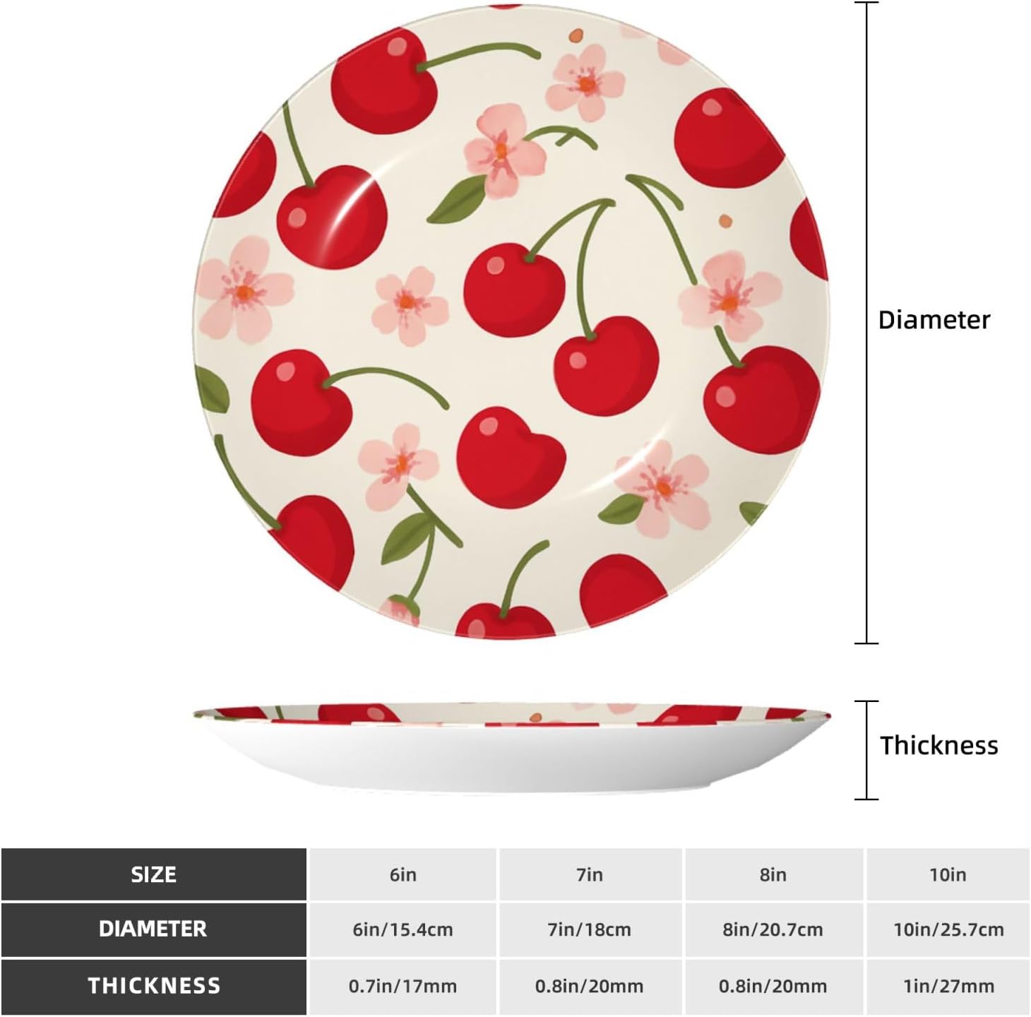 Cherry Sakura Blossom 10 Inch Decorative Plate With Stand, Elegant Display Wall Plate For Home Decor