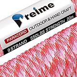 パラコード 4mm 9芯 20m 30ｍ〔100本以上のパラコードから選んだ本物の1品〕 耐荷重250kg テント ロープ ガイロープ キャンプ アウトドア アクセサリー制作 preime (赤＆ピンク＆白, 30m)