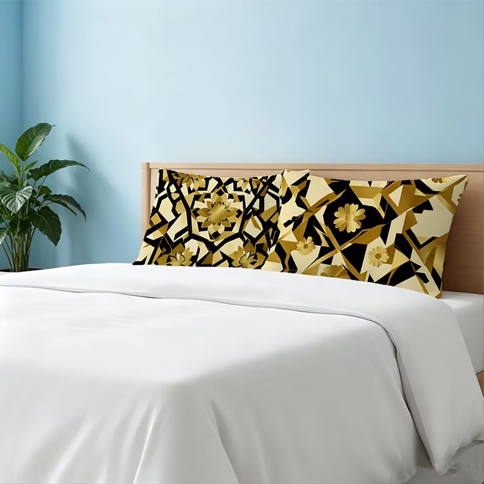 Federe Cuscini per Divano 60x80cm Federe Cuscino Letto Nero E Oro THDZ1138 | Federe Cuscini Astratto Stampa Fronte-Retro Cerniera Invisibile per Divano Letto Moderno Decorazioni Casa Regalo Donna