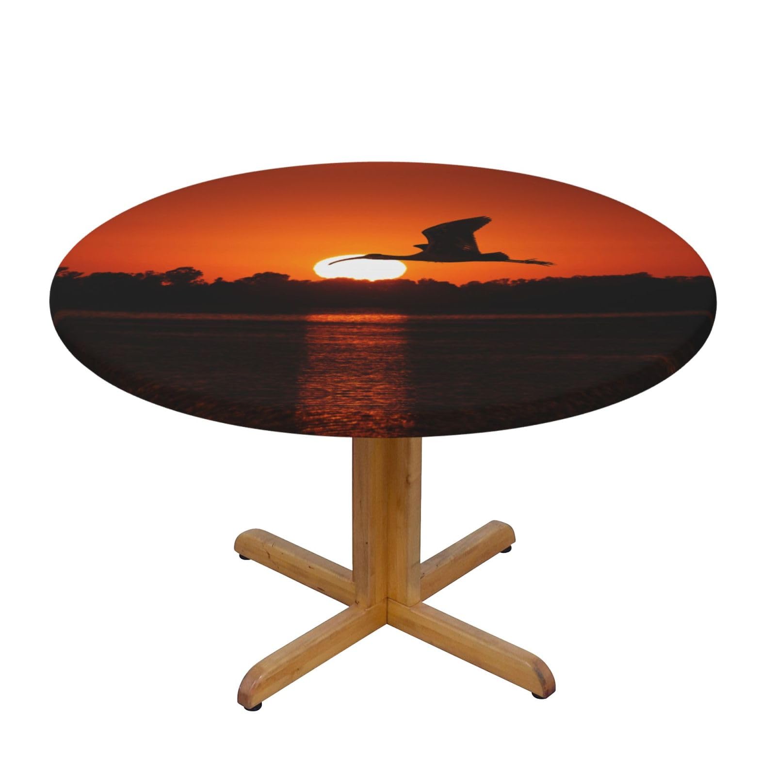ESNAIUVCD Sunset Bird print Waterproof Round Tablecloth,Outdoor Table Cloth with Elastic Edged, Elastic Tablecloth Wipeable, Garden Table Cloth Suitable for sizes 90cm-140cm