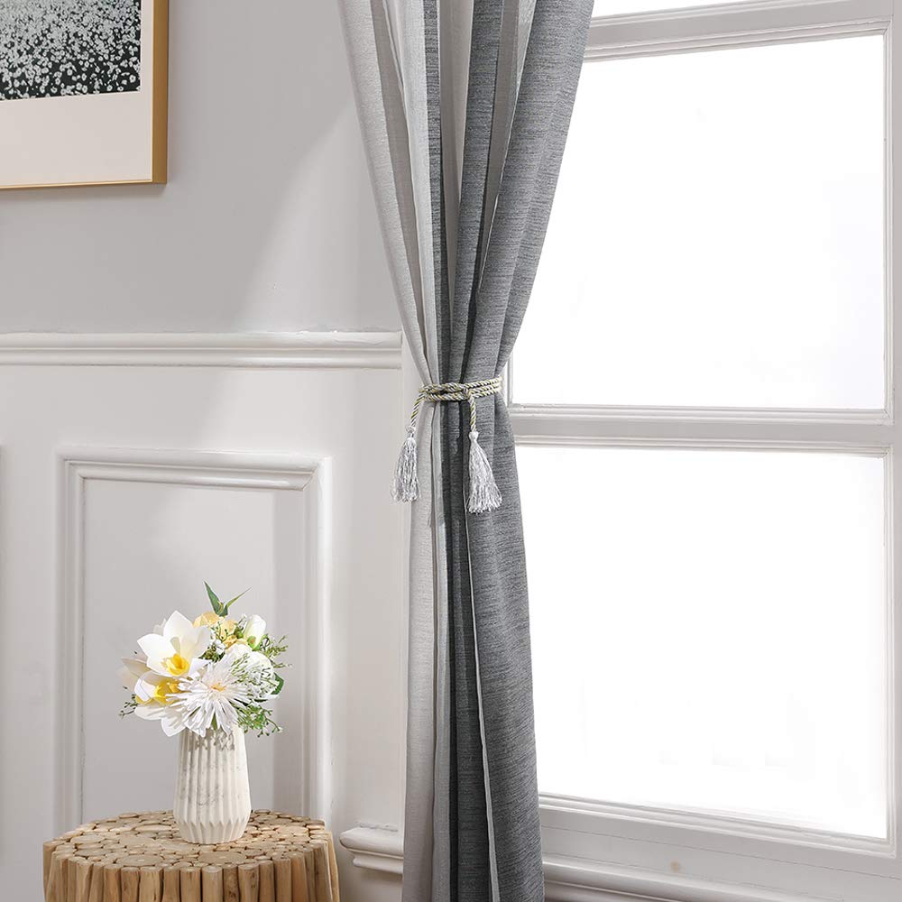 MIULEE Tende in Voile a Righe Bianche e Grigie Scure, Tende Interne con Occhielli, Belle Tende in Voile per finestre, Camera da Letto, Set di 2 Tende Trasparenti per Soggiorno, Altezza 245 cm
