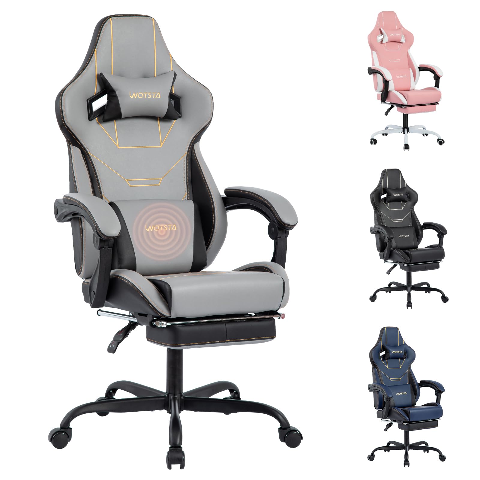 Gaming Chair, Ergonomic Gaming Chair, Computer Chair with Headrest and Lumbar, Racing Computer Chairs, Height Adjustable Rotating PC Chairs, Grey Black โ image 1