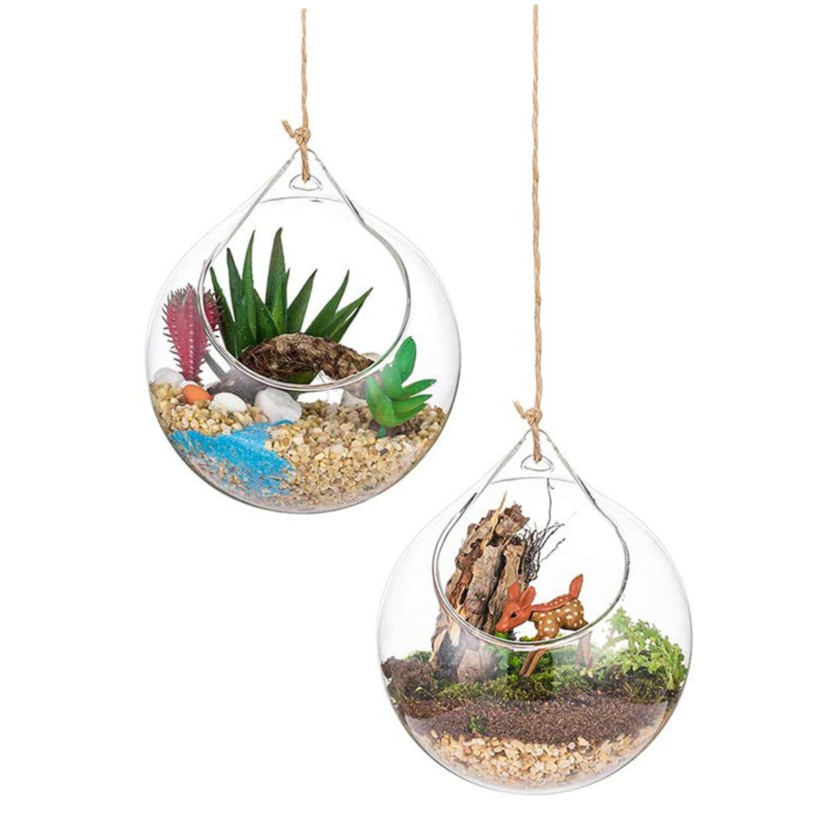 2Pcs Glass Terrarium Globes, 3.93inch Transparant Round Big Opening Hanging Terrarium Glass Glass Hanging Tealight Holders with Lanyard for Wedding Party Decoration