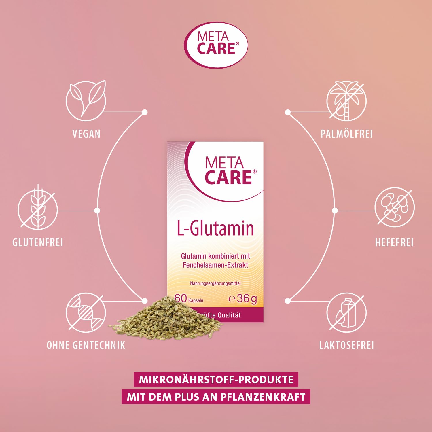 L-Glutamin – Ideal kombiniert mit Biotin und natürlichem Fenchelsamen-Extrakt – Hochdosiert – Vegan – 60 Kapseln