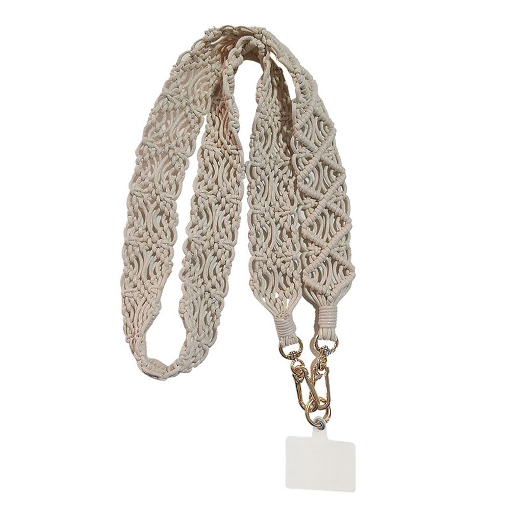 Telefoonkoord Macramé - Tassenkoord - Beige - Handmade - Incl Telefoonpatch