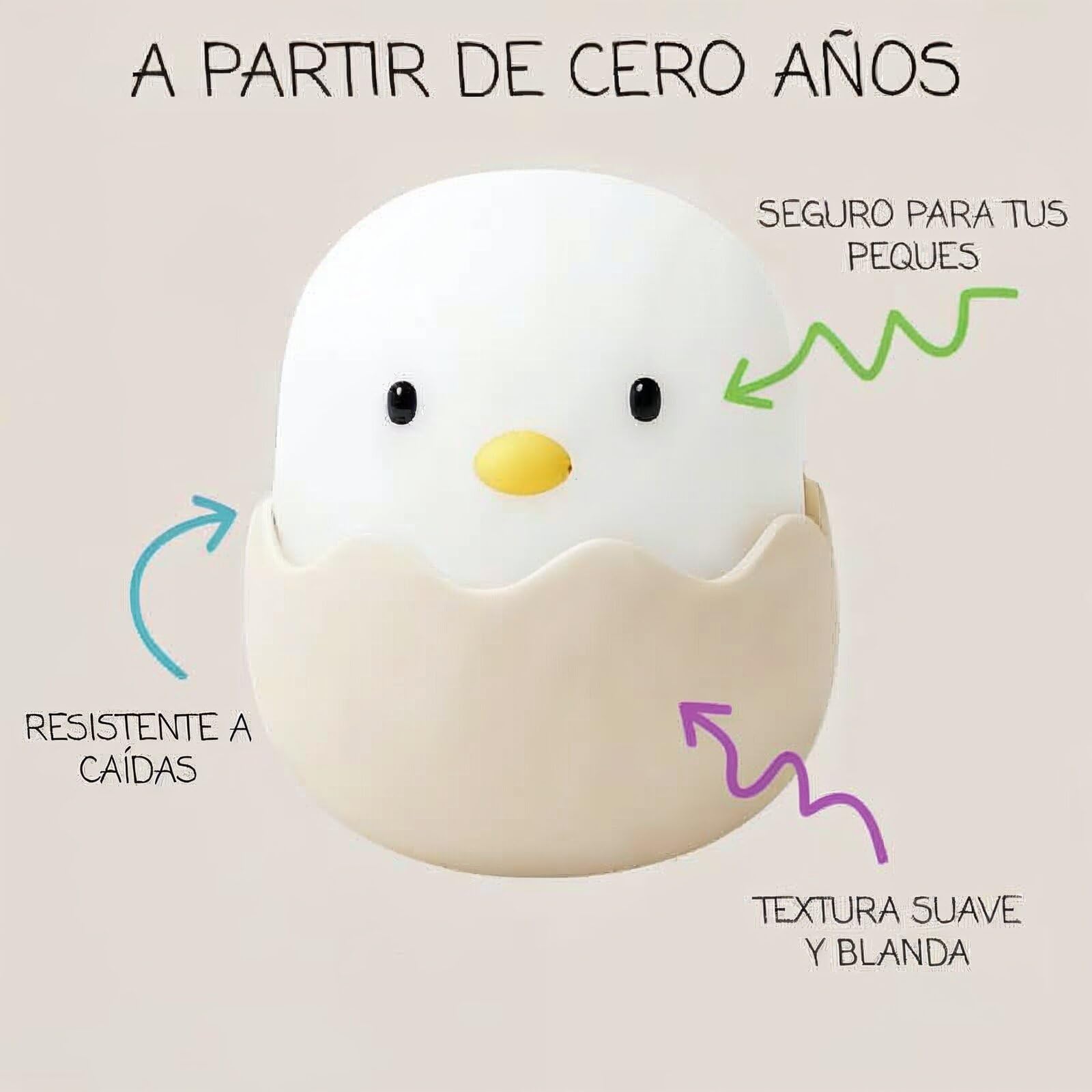 Shopia Luz Bebe Nocturna Quitamiedos Infantil de Silicona - Lampara Pollito Táctil, Recargable y Portatil con Luz Calida Regulable para la Habitacion del Bebe