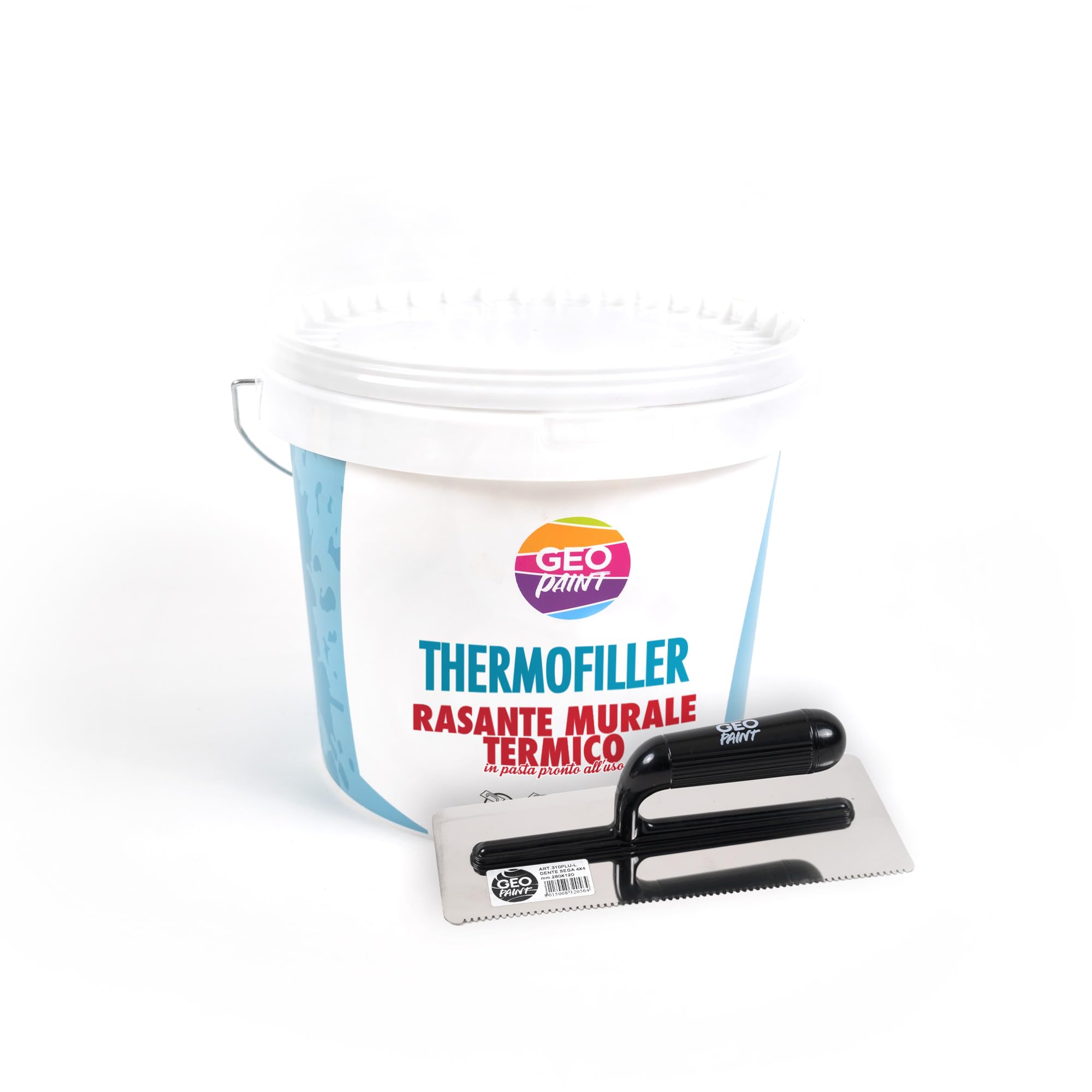 THERMOFILLER - Rasante murale termoisolante in pasta antimuffa anticondensa pronto all'uso 2,5/13 Litri Testato e certificato dall'Università di Bologna (KIT - Thermofiller 13 L + Frattazzo Dentato)