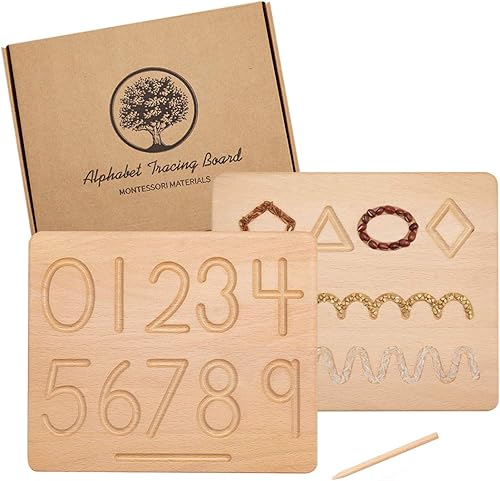 Montessori - Tabla de seguimiento de números del alfabeto de madera Tablero de práctica del alfabeto de madera de doble cara Juguetes educativos de