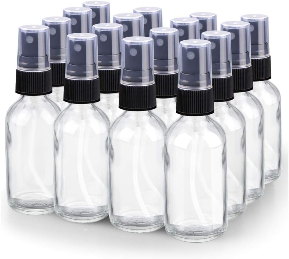 Wedama Spray Bottle, 2 oz Fine Mist Glass Spray Bottle, Little Refillable Liquid Containers for Watering Flowers Cleaning (16 Pack, Clear)