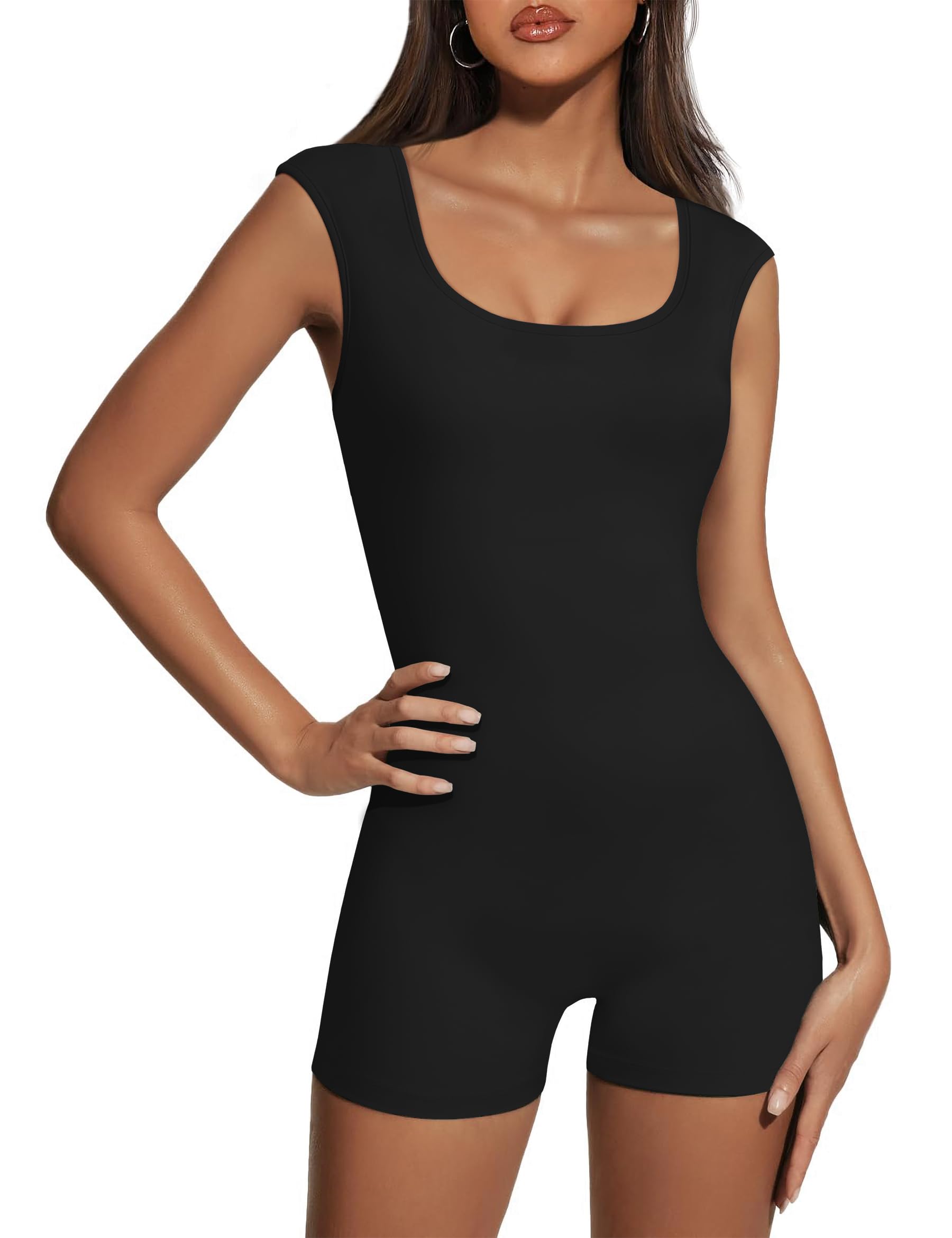 TQD Womens Workout Romper One Piece Bodycon Athletic Short Jumpsuit Running Yoga Gym Rompers Summer Exercise Outfits