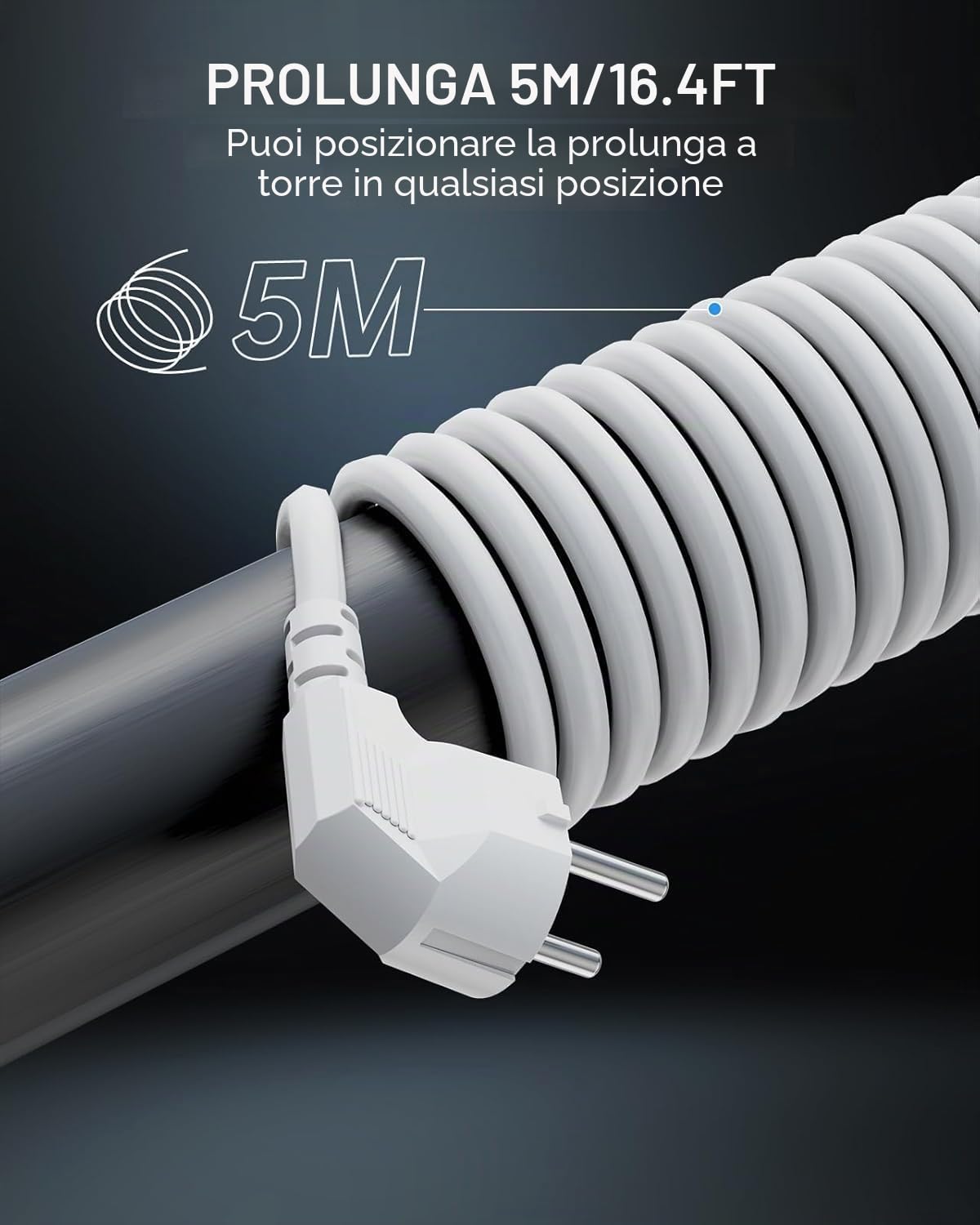 5 Metri Sameriver Ciabatta Elettrica Multipresa, con 8 Prese e 3 USB A+1 USB C(2500W/10A), protezione Sovratensione con interruttori indipendenti,Bianco F (Schuko) | 8 Prese, 3 USB A + 1 USB C, 2500W/10A, Protezione Sovratensione, Interruttori Indipendent