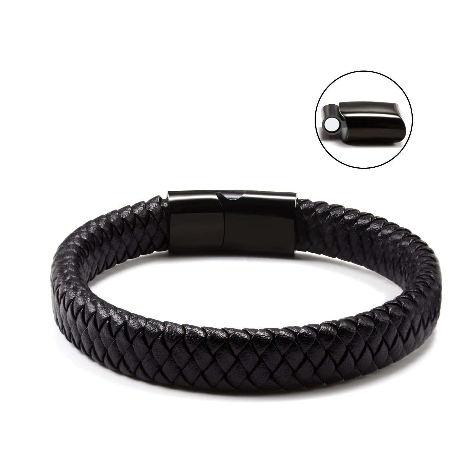 CheersLife Fidanzato/Fratello/Nipote/Figlio/Marito Bracciale Da Uomo in Vera Pelle Intrecciata Con Chiusura Magnetica in Acciaio Inossidabile Braccialetti Con Ciondoli Regali Per Uomini Ragazzi