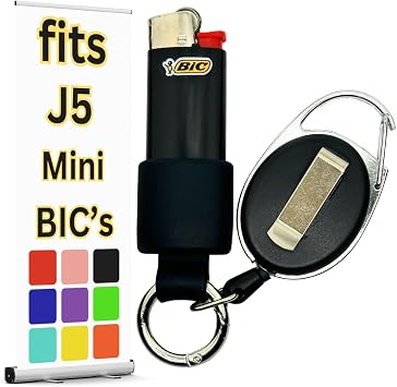 Compact Retractable Lighter Leash Holder for The J5 Mini Bic Lighter Durable Portable AntiLoss Keychain Clip to Attach Your J5 Small BIC Lighter to Keys and Bags.