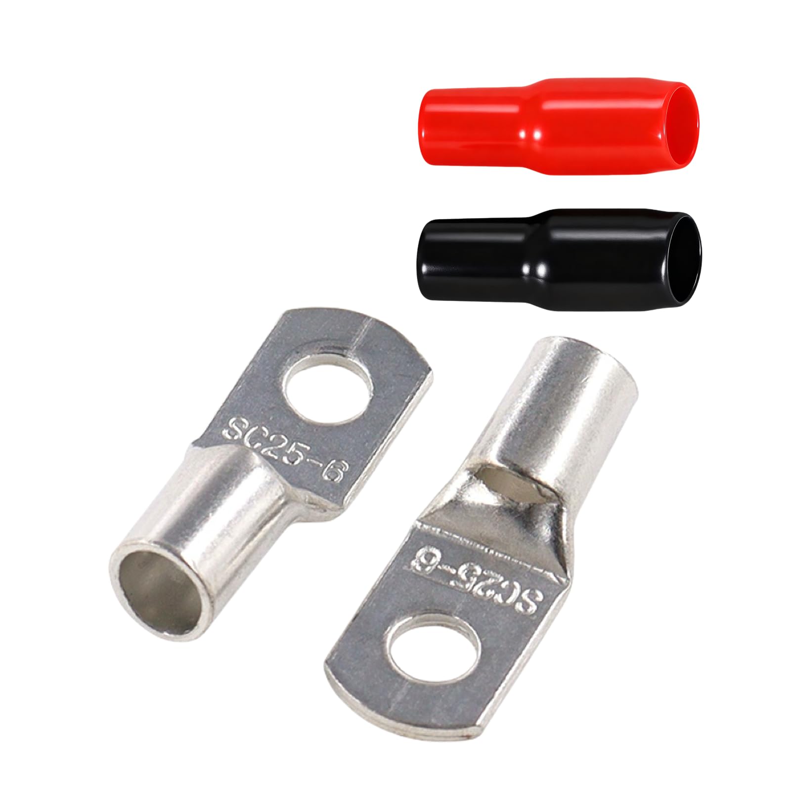 Joyelec Sc25-6H 11Set Sc25-6 Tinned Copper 25Mm² Cable Lugs M6 Battery Sc Bolt Hole Ring Crimp Terminals Connectors For Electric, Auto, Boat, Car,Battery Cable Ends Lugs, With Insulating Covers
