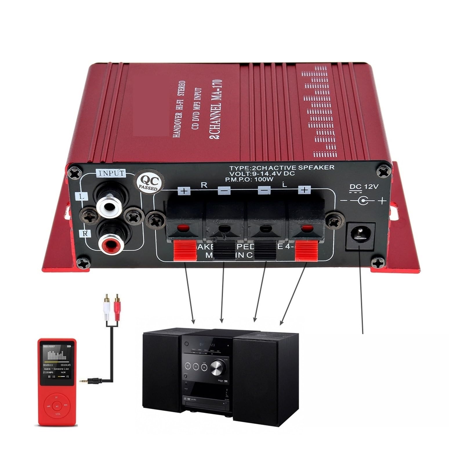 Wzmacniacz audio stereo Wzmacniacz radia samochodowego Mini 2CH kanał Hi-Fi wzmacniacz stereo wzmacniacz DVD CD MP3 wejście do samochodu motocykl pojazd domowy