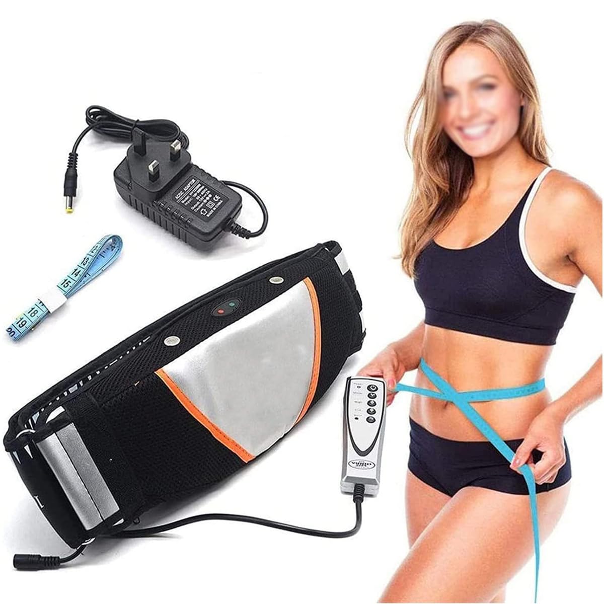 Riven Cinturón de masaje multifuncional con motor de vibración y controlador de calor de 3 niveles para abdomen, brazos, glúteos y muslos (130 cm).