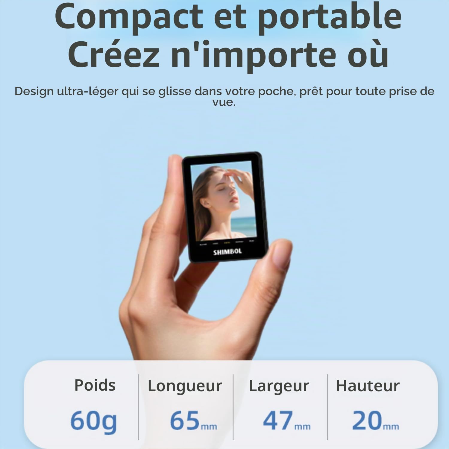 SHIMBOL CP5 Mini 2 Selfie Monitor Screen – Écran externe pour appareil photo arrière de smartphone, écran Vlog 2,4" pour iPhone & Android, connexion 30 m, zoom 4x, obturateur Bluetooth (noir)