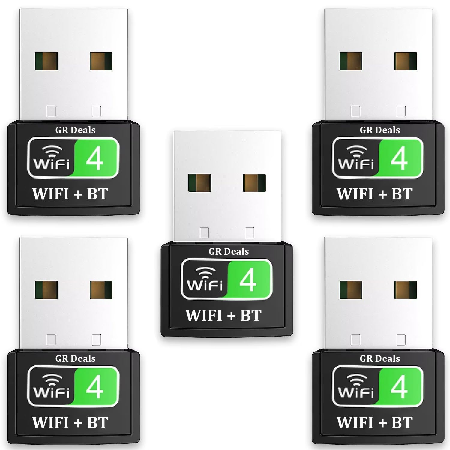 GR Deals 2 in 1 Wireless BT WiFi Dongle, Dual Band Bluetooth 4.2 & WiFi Adapter for PC/Laptop/Desktop, Up to 150 Mbps, 4.2GHz, USB Interface. Black. (Pack of 5)