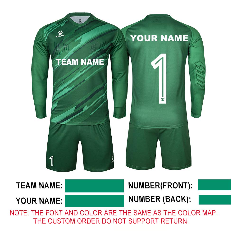 KELME Men Kid Custom Padded Goalkeeper Soccer Jersey and Shorts, Youth