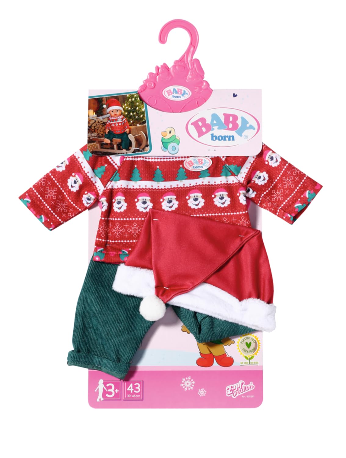 BABY born X-Mas Sukienka dla lalek 43 cm - Dla małych dłoni, wspieranie empatii i umiejętności społecznych - Wiek: od 3 lat - Zawiera sweter, spodnie i kapelusz