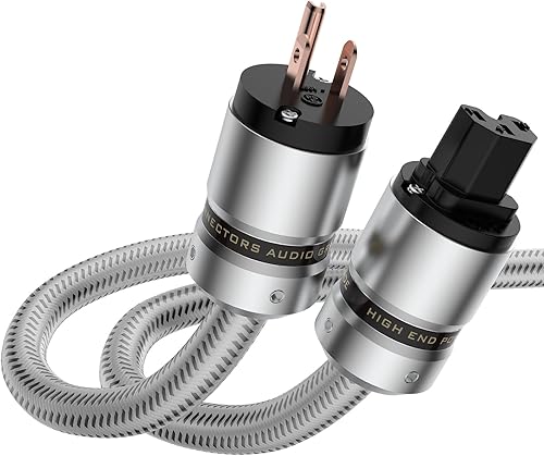 Tertullus HiFi Audiophile - Cable de alimentación de CA de 3 clavijas, 14 AWG, 125 V, 15 A, color plateado (6.6 ft  6.56 pies)