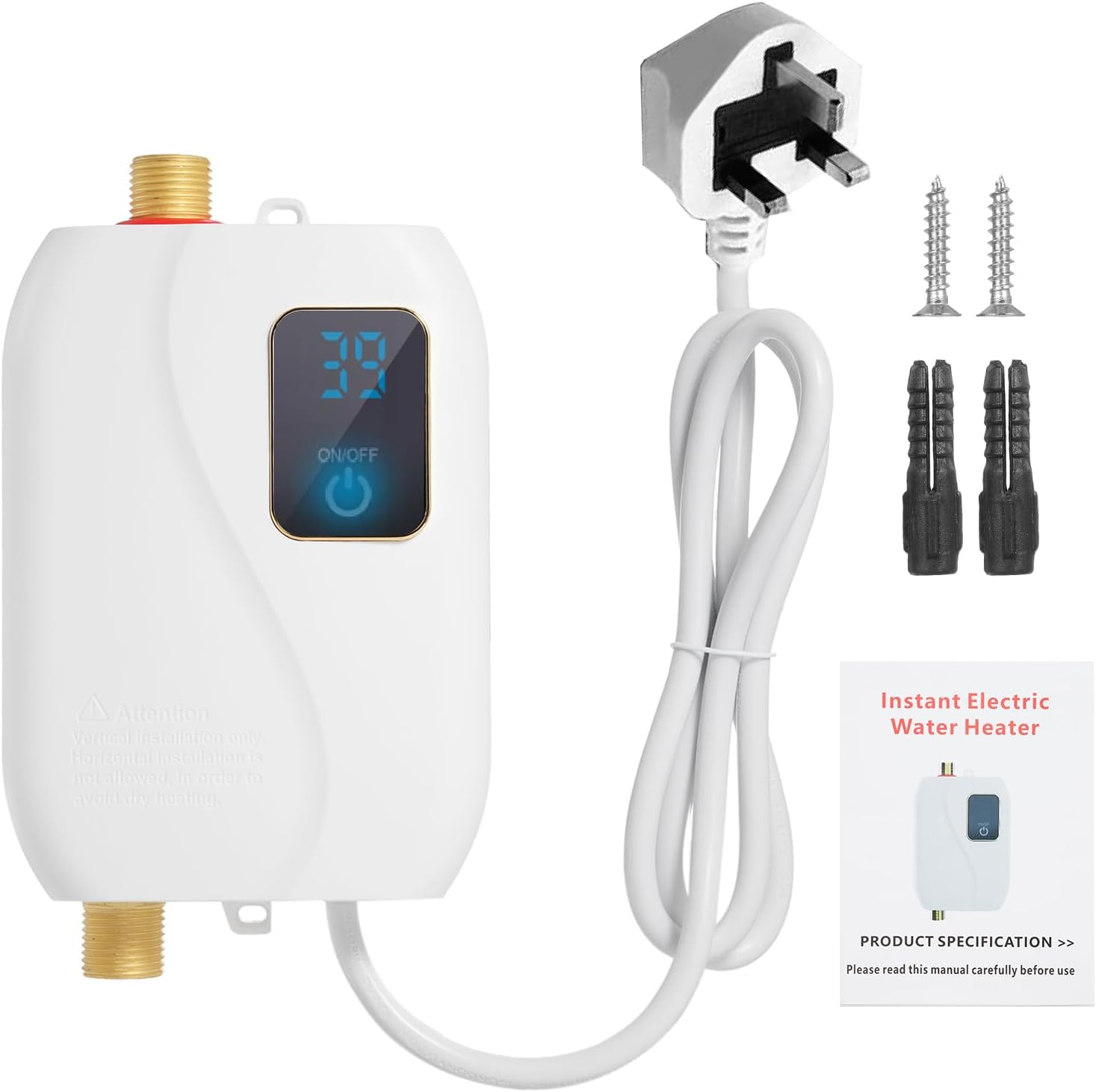 VISLONEElectric Tankless Water Heater,220V 3000W Instant On Demand Under Sink Heater with LED Digital Display for Kitchen Bathroom Washin