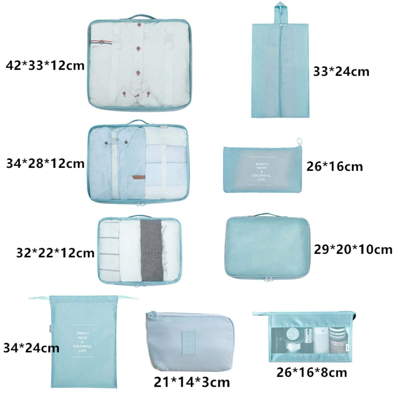 9-częściowa torba do przechowywania walizka zestaw kostek do pakowania podręczny organizer do bagażu odzież buty dane kosmetyczne schludne etui etui zestaw-różowa linia
