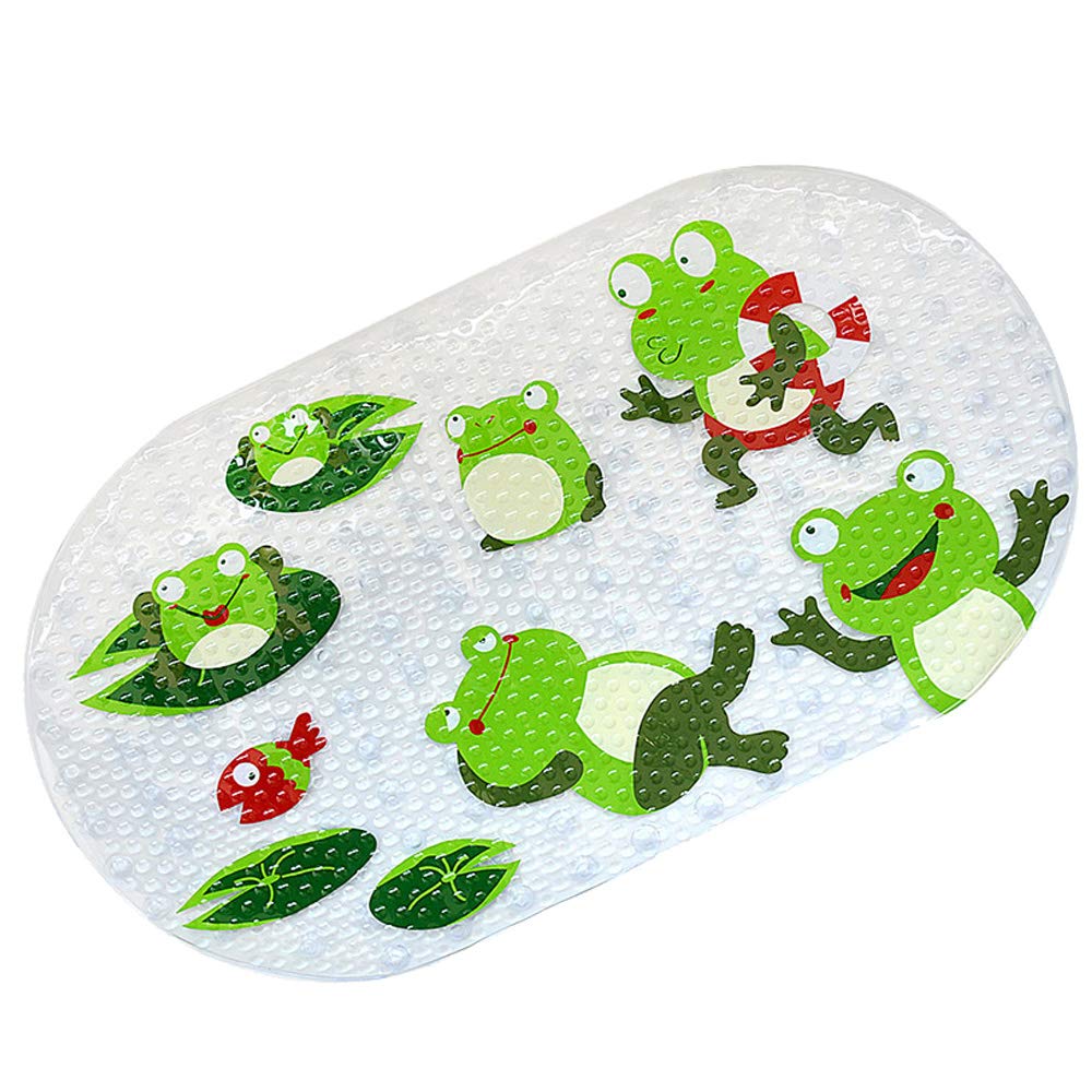DXIA Bath Mat Kids Cartoon Non Slip, Premium nti Slippery Novelty Shower Mats, Bathroom Floor Anti Skid and Mould Resistant Bath tub Mats with Suction Cups,Square, for Babies,Children (frog)