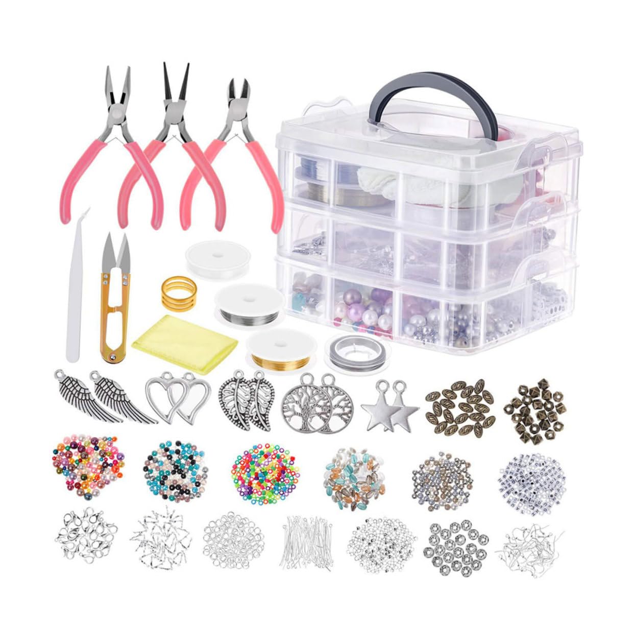 1186 Pièces Kit de Fabrication de Bijoux à Trois Couches pour Créateurs
