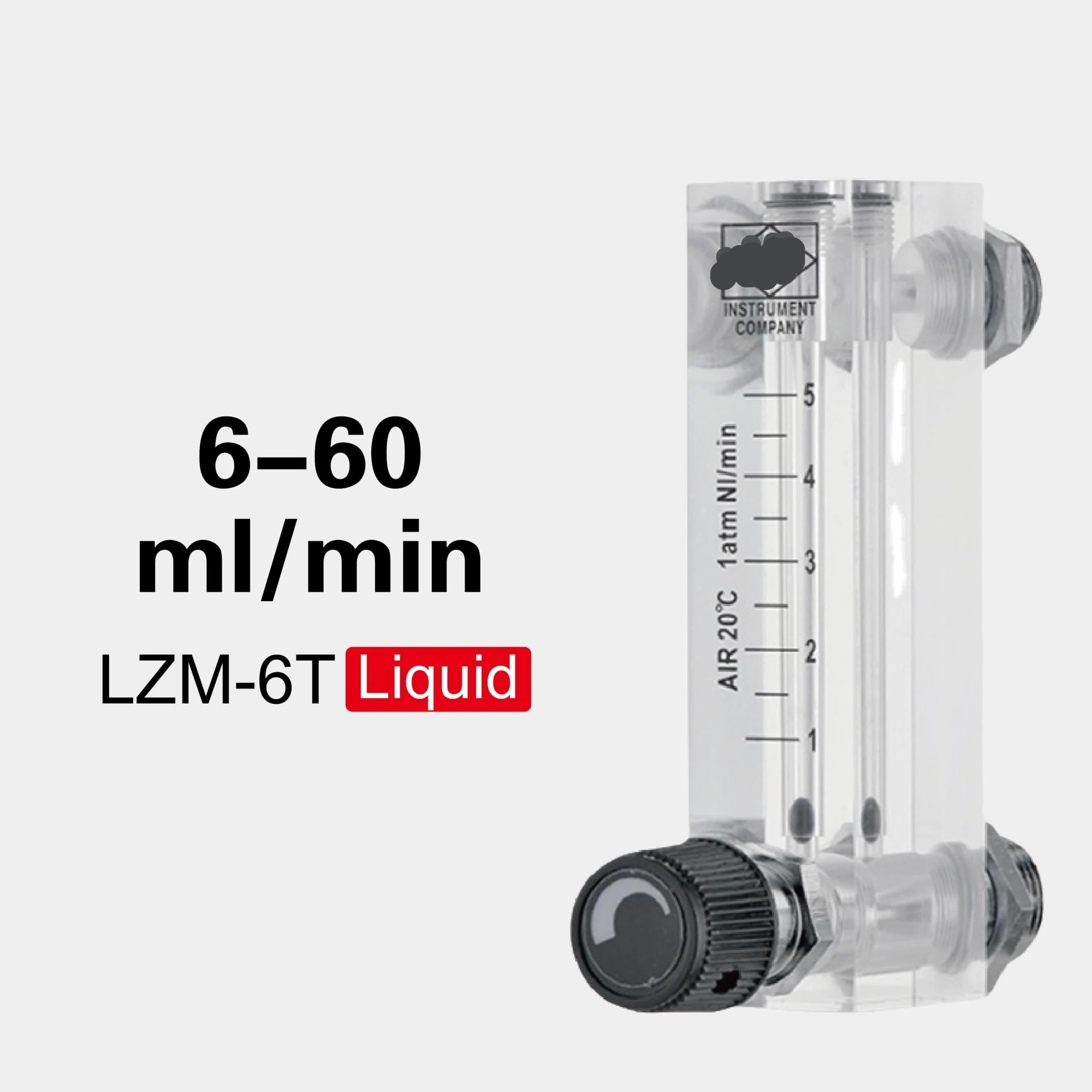 Medidor de flujo rotámetro LZM-6T, montaje en Panel acrílico, área Variable, medidor de flujo bajo de 6-1000mL/min con válvula(Liquid 6-60ml-min)