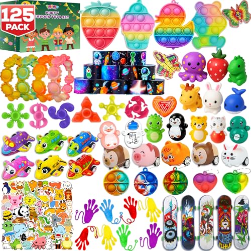 125 Pcs Party Favors Fidget Toys Pack, Randomly Selected Pop Sensory Set 65 Stickers Gifts for Kids Adults Boy Girl Stocking Stuffers Autistic Goodie...