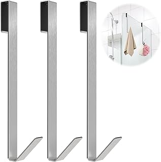 Linone 10 in Shower Door Hooks, Towel Hooks for Bathrooms, Shower Hooks for Towels, Heavy Duty Drilling-Free Extended Over Door Towel Hooks for Frameless Glass Shower Door, 3 Pack