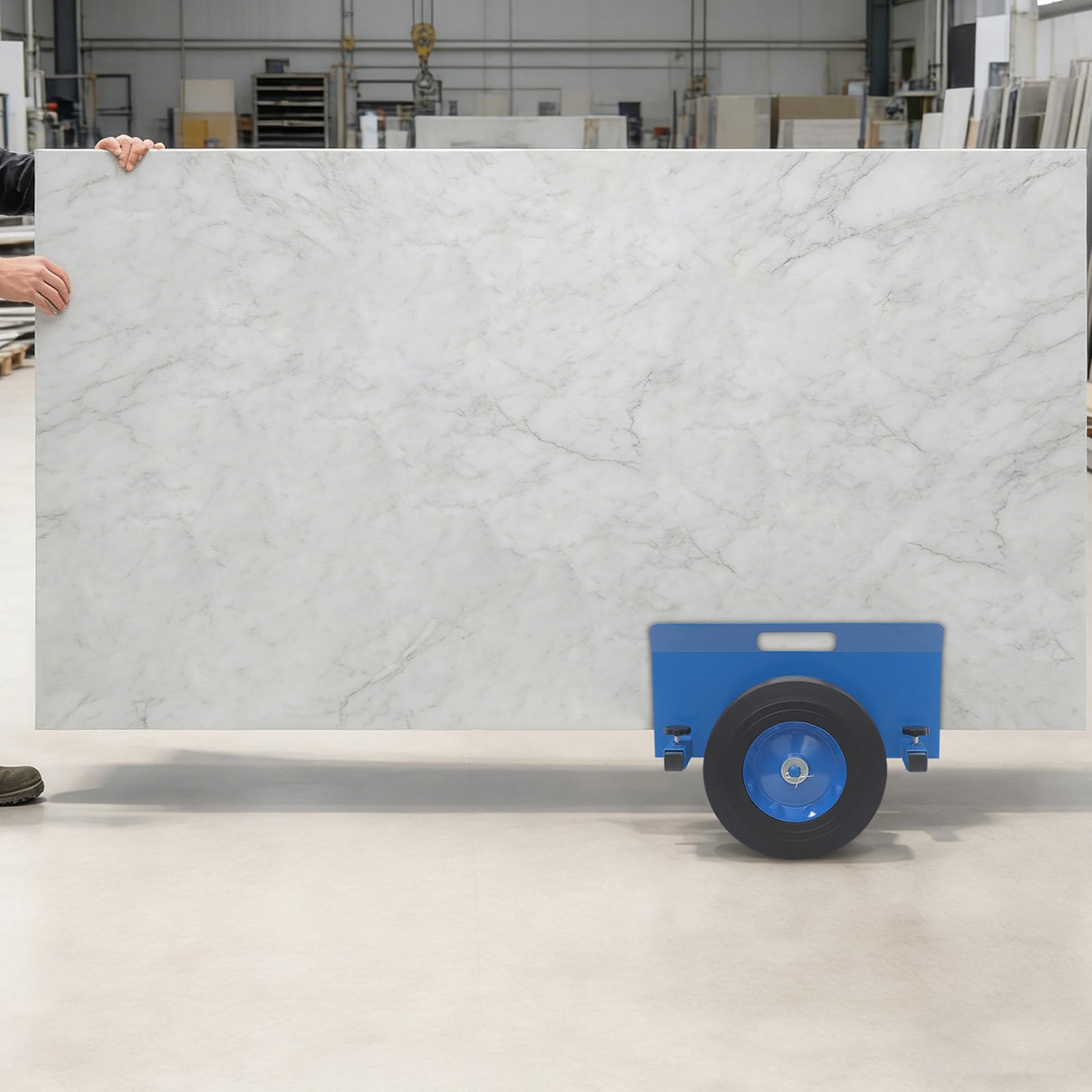 Plattenwagen Transportwagen mit 25,4cm Rädern, bis 490Kg, Plattenwagen Klemmwagen, aus Eisen, mit Einstellbarem Abstand Zwischen den Seitenwänden und Rutschfesten Polstern (Blau)