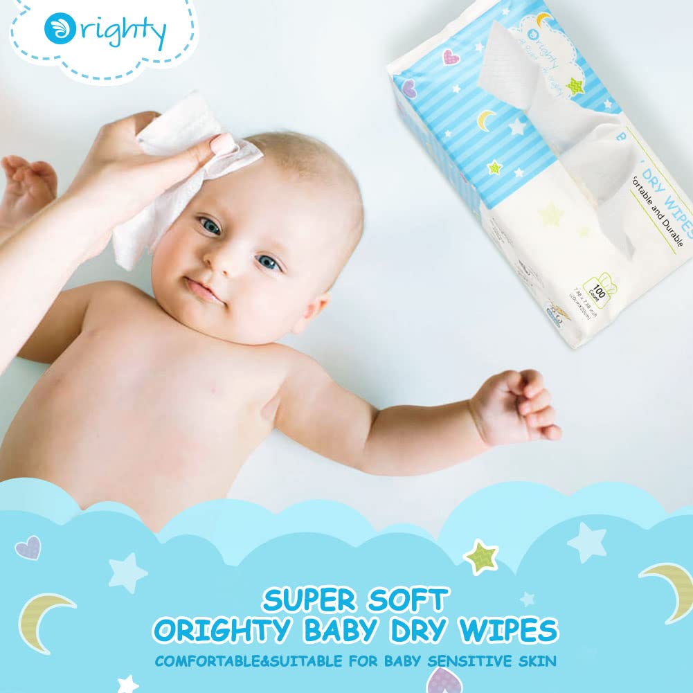 Orighty Lingettes sèches pour bébé – Gants de toilette super doux, tissu 100 % non parfumé pour la peau sensible, idéal pour changer les